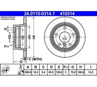 Disque de frein ATE 24.0110-0314.1 arrière, plein, à haute teneur en carbone, 1 pièce