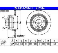 2x Disque de frein plein 24.0110-0314.1 ATE pour BMW 1