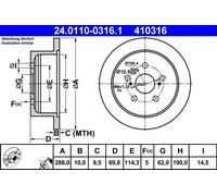 Disque de frein ATE 24.0110-0316.1 arrière, plein, 1 pièce