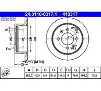 2x Disque de frein plein 24.0110-0317.1 ATE pour HYUNDAI KIA