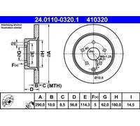 Disque de frein ATE 24.0110-0320.1 arrière, plein, 1 pièce