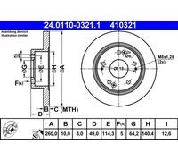 Disque de frein ATE 24.0110-0321.1 arrière, plein, 1 pièce