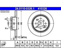 ATE Disque de frein plein 24.0110-0326.1 – 2x pour MG ZR / MG ZS Hatchback