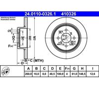 ATE 2x Disques de Frein Arrière 2600 Plein pour MG 24.0110-0326.1