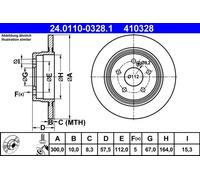 Disque de frein ATE 24.0110-0328.1 arrière, plein, 1 pièce