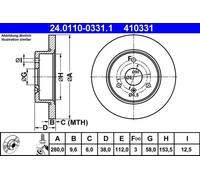 Disque de frein ATE 24.0110-0331.1 avant, plein, à haute teneur en carbone, 1 pièce
