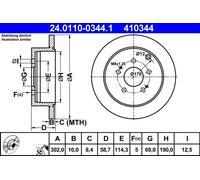 2x Disque de frein plein 24.0110-0344.1 ATE pour MITSUBISHI GRANDIS