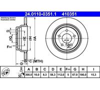 Disque de frein ATE 24.0110-0351.1 arrière, plein, à haute teneur en carbone, 1 pièce