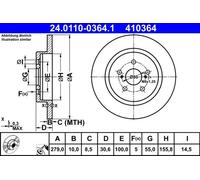 Disque de frein ATE 24.0110-0364.1 arrière, plein, 1 pièce