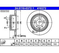 ATE Disque de frein 24.0110-0372.1 – arrière, plein, à haute teneur en carbone – 1 pièce