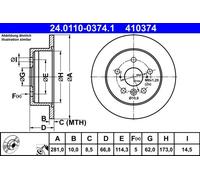 2x Disque de frein plein 24.0110-0374.1 ATE