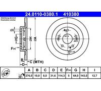 Disque de frein ATE 24.0110-0380.1 arrière, plein, 1 pièce