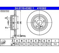 2x Disque de frein plein 24.0110-0382.1 ATE pour MERCEDES-BENZ CLASSE GLA