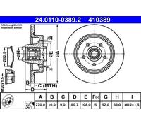 2x Disque de frein plein 24.0110-0389.2 ATE pour RENAULT SCÉNIC II MEGANE II