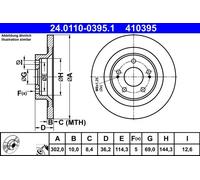 2x Disque de frein plein 24.0110-0395.1 ATE pour MITSUBISHI PEUGEOT CITROËN