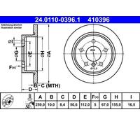 Disque de frein ATE 24.0110-0396.1 arrière, plein, à haute teneur en carbone, 1 pièce