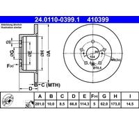 2x Disque de frein plein 24.0110-0399.1 ATE pour LEXUS ES