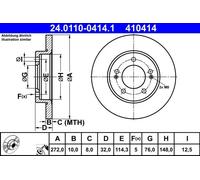2x Disque de frein plein 24.0110-0414.1 ATE pour HYUNDAI KIA