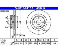 ATE Disque de frein 24.0110-0417.1 arrière plein pour FIAT et ABARTH