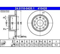 Disque de frein ATE 24.0110-0420.1 arrière, plein, 1 pièce