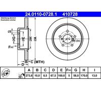 2x Disque de frein plein 24.0110-0728.1 ATE pour SUBARU LEGACY IV OUTBACK