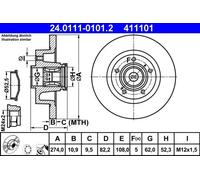 2x Disque de frein plein 24.0111-0101.2 ATE pour RENAULT LAGUNA II
