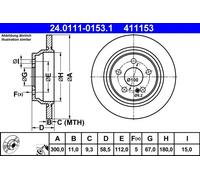 ATE Disque de frein 24.0111-0153.1 arrière plein 300,0 mm 1 pièce
