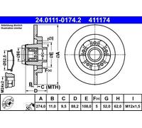 2x Disque de frein plein 24.0111-0174.2 ATE pour RENAULT KANGOO BE BOP