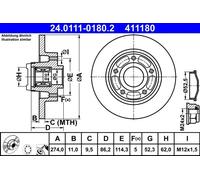 ATE Disque de frein 24.0111-0180.2, arrière, plein, 1 pièce