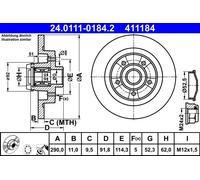 2x Disque de frein plein 24.0111-0184.2 ATE pour RENAULT GRAND SCÉNIC III
