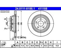 Disque de frein ATE 24.0111-0188.1 arrière, plein, à haute teneur en carbone, 1 pièce