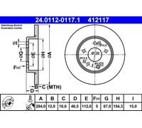 ATE Disque de frein 24.0112-0117.1 avant, plein, 1 pièce