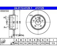 Disque de frein ATE 24.0112-0129.1 arrière, plein, à haute teneur en carbone, 1 pièce