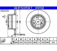 Disque de frein ATE 24.0112-0132.1 arrière, plein, à haute teneur en carbone, 1 pièce