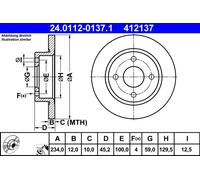 ATE Disque de frein 24.0112-0137.1 avant plein 1 pièce