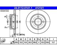 2x Disque de frein plein 24.0112-0141.1 ATE pour FORD MAZDA