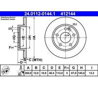 ATE Disque de frein avant 24.0112-0144.1, plein, à haute teneur en carbone, 1 pièce