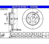 2x Disque de frein plein 24.0112-0144.1 ATE pour MERCEDES-BENZ CLASSE A