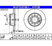 2x Disque de frein plein 24.0112-0148.1 ATE pour AUDI SEAT