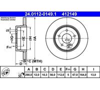 Disque de frein ATE 24.0112-0149.1 arrière, plein, 1 pièce