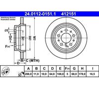 Disque de frein ATE 24.0112-0151.1 arrière, plein, 1 pièce