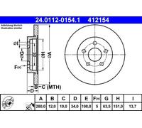 ATE Disque de frein 24.0112-0154.1 plein pour Ford Jaguar