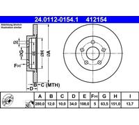 2x Disque de frein plein 24.0112-0154.1 ATE pour FORD MONDEO III Turnier