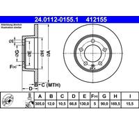 2x Disque de frein plein 24.0112-0155.1 ATE pour RENAULT OPEL NISSAN
