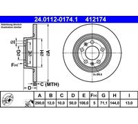 2x Disque de frein plein 24.0112-0174.1 ATE pour PEUGEOT 407 Coupé