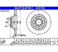 2x Disque de frein plein 24.0112-0176.1 ATE pour AUDI A6 Allroad C6