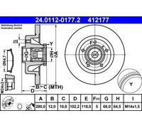 2x Disque de frein plein 24.0112-0177.2 ATE pour RENAULT NISSAN OPEL