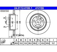 2x Disque de frein plein 24.0112-0186.1 ATE pour LAND ROVER FREELANDER 2