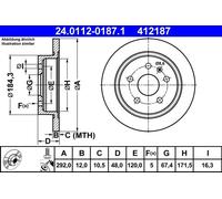 ATE Disque de frein 24.0112-0187.1 arrière plein – 1 pièce