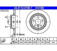 2x Disque de frein plein 24.0112-0189.1 ATE pour OPEL CHEVROLET VAUXHALL